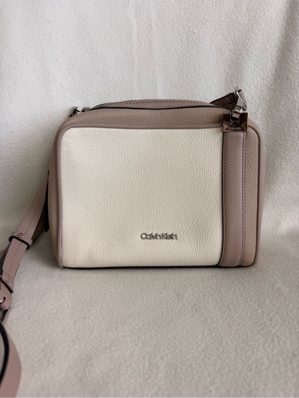 Calvin Klein Two-Tone Cream and Taupe Crossbody Bag